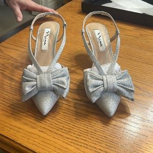 NWOT silver glitter kitten heels